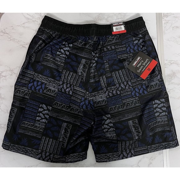 NWT Kirkland Signature Men's Medium Swim Shorts Black Gray Blue Print - Picture 16 of 16